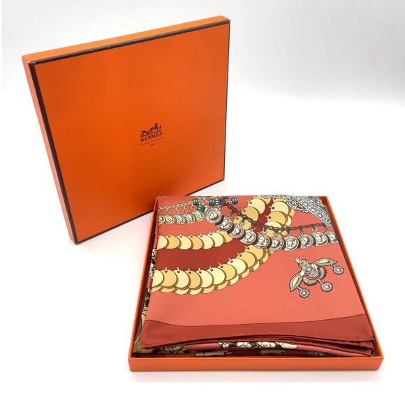 Hermes Carré 90 KOSHIMA Cosima Space J.Abadie Orange Silk Scarf W/Box NWT - Picture 15 of 16